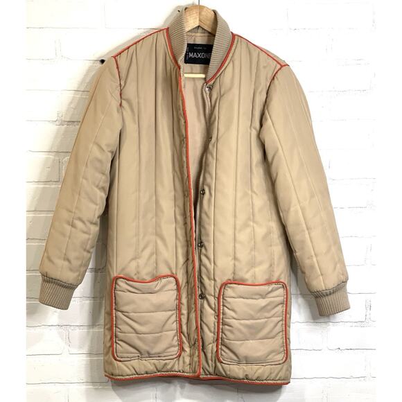 MAXONE Vintage Tan Quilted Spring Jacket Size Med- Large } Deep Pockets - Picture 1 of 10